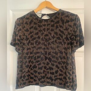 VINTAGE Stenay 100% silk Leopard print beaded crew neck short sleeve top
